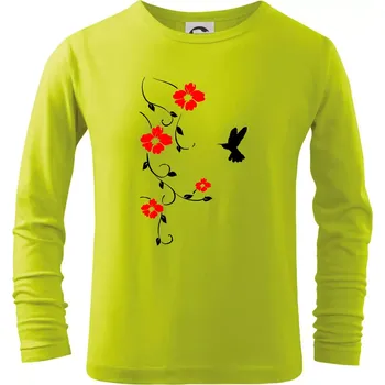 Chlapecké oblečení Květina a ptáček - Triko dětské Long Sleeve - 104-110cm / 3-4 roky ( Limetková )