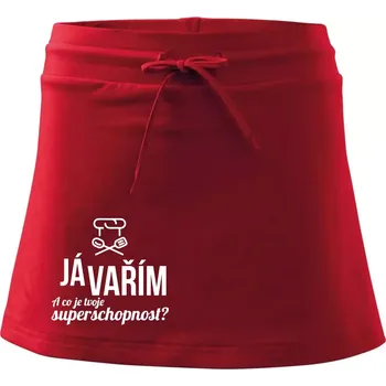 Dámská sukně Já vařím - tvoje superschopnost? rovný nápis - Sportovní sukně - two in one - S ( Červená )