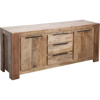 Příborník do zásuvky Industriální obdélníkový příborník Steele Craft z hnědého mangového dřeva s dvířky se zásuvkami s kovovými úchyty 175 cm