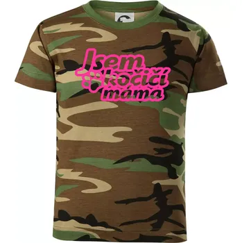 Jsem kočičí máma - Dětské maskáčové triko - 134 cm/8 let ( Hnědý maskáč )