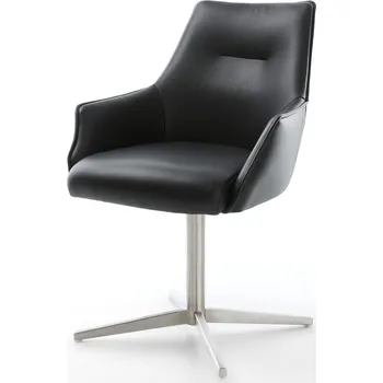 Jídelní židle DELIFE Jídelní židle Alja-Flex s područkami pravá kůže černá podnož kříž nerezová ocel 360° otočný taštičkové pružiny