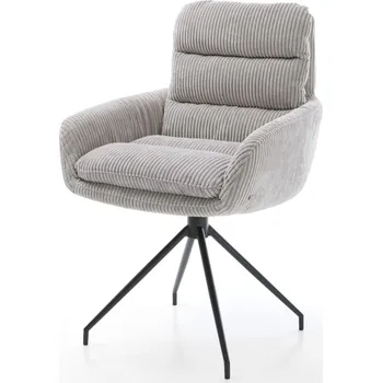 Jídelní židle DELIFE Jídelní židle Abelia-Flex s područkami manšestr stříbrně šedá křížová podnož zúžená černá