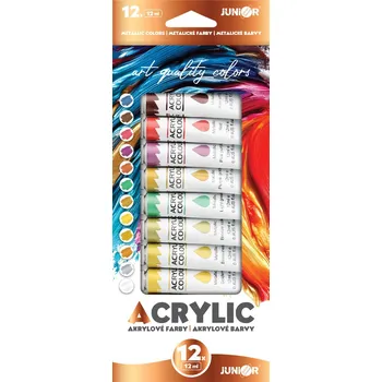 Vodová barva Akrylové barvy JUNIOR 12 ml - sada 12, metalické barvy 558930