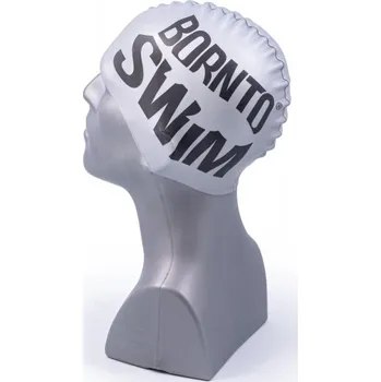 Plavecká čepice BornToSwim Plavecká čepička stříbrná, černé logo