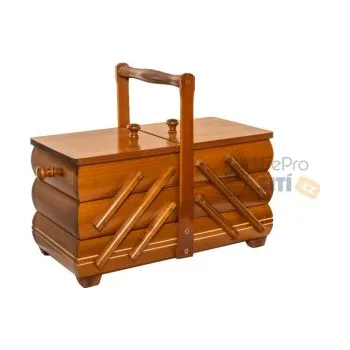 Organizér galanterie Kazeta na šití dřevená rozkládací střední - Sv. hnědá