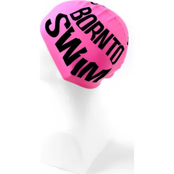 BornToSwim Plavecká čepička růžová, černé logo