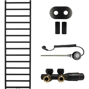 Radiátor CERANO - Koupelnový radiátorový set Pyrodes - kombinované výtápění, wifi tyč - středové připojení 50 mm - 725W - černá matná - 1780x530 mm