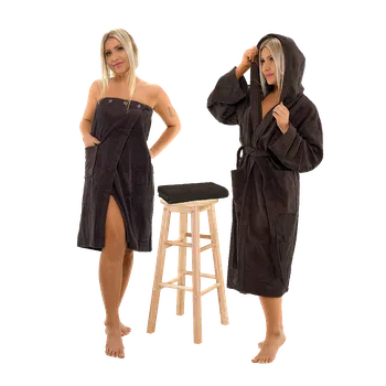 Dámský župan Sada Black Chocolate: župan s kapucí + dámský saunový kilt + osuška L