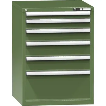 Zásuvková dílenská skříňka, v x š x h: 990 x 731 x 780 mm, 6 x zásuvka, barva zelená RAL6011