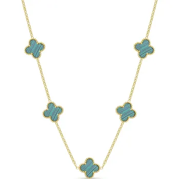 Řetízek SOFIA 2211-3 Pozlacený řetízek 14k z chirurgické oceli, zelené kytičky Ellami