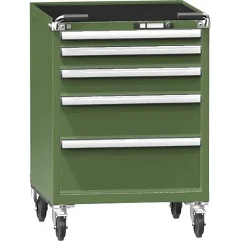 Pojízdná dílenská skříňka se 5 zásuvkami, v x š x h: 1013 x 731 x 780 mm, barva zelená RAL6011
