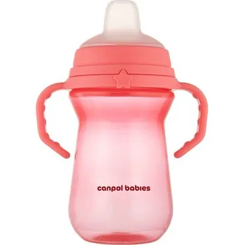 CANPOL BABIES hrneček se silikonovým pítkem FIRST CUP 250ml Růžová