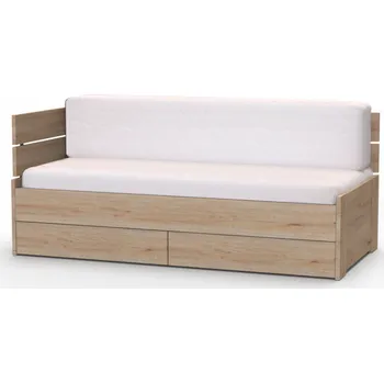 Pohovka NÁBYTEK MIKULÍK s.r.o. EDEN 2 - Rozkládací postel rohová 90/170 x 200 - se zásuvkami Dekor: dub bělený, Varianta: včetně laťového bukového roštu Šířka: 98cm, Dekor: dub grande