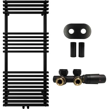 Radiátor CERANO - Koupelnový radiátorový set Luigi - ústřední vytápění - středové připojení 50 mm - 545W - černá matná - 1200x500 mm