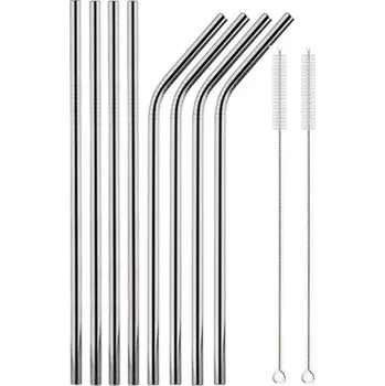 Barevná nerezová brčka s čisticím kartáčem | Příslušenství k pití - 10 ks stříbrných