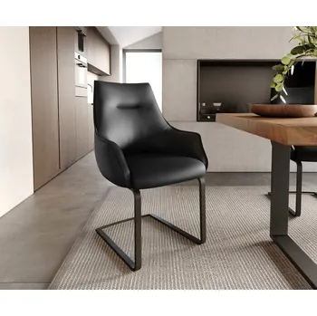 Jídelní židle DELIFE Jídelní židle Alja-Flex s područkami pravá kůže černá jídelní židle plochá černá taštičkové pružiny