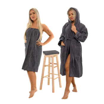 Dámský župan Sada Dark Grey: župan s kapucí + dámský saunový kilt + osuška L
