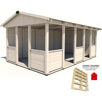 Zahradní altán Zahradní Altán HEROLD A3355 A Plus s boční stěnou a podlahou 16,6 m2 (plná boční stěna)