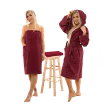 Sada Bordeaux: župan s kapucí + dámský saunový kilt + osuška XL
