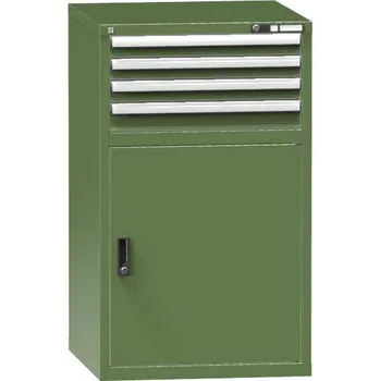 Zásuvková dílenská skříňka, v x š x h: 1215 x 731 x 780 mm, 4 x zásuvka, 1 x skříňka, barva zelená RAL6011