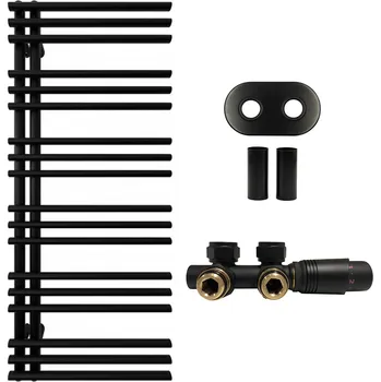 Radiátor CERANO - Koupelnový radiátorový set Burke - ústřední vytápění - asymetrické připojení 50 mm - 562W - černá matná - 1200x500 mm