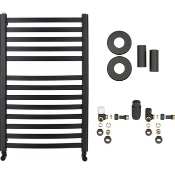 Radiátor CERANO - Koupelnový radiátorový set Paolo - ústřední vytápění - boční připojení - 568W - černá matná - 850x550 mm
