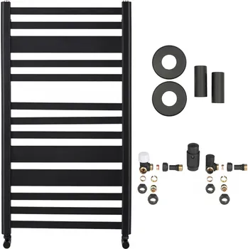 Radiátor CERANO - Koupelnový radiátorový set Enrico - ústřední vytápění - boční připojení - 467W - černá matná - 970x500 mm