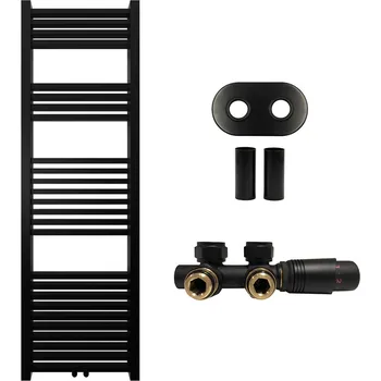 Radiátor CERANO - Koupelnový radiátorový set Franko - ústřední vytápění - středové připojení 50 mm - 514W - černá matná - 1600x500 mm