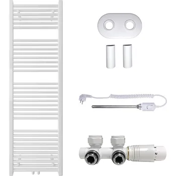 Radiátor CERANO - Koupelnový radiátorový set Lincoln - kombinované výtápění, termo tyč - středové připojení 50 mm - 484W - bílá matná - 1600x500 mm
