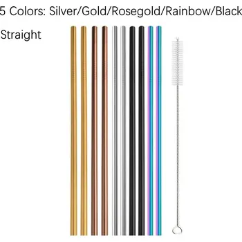 Barevná nerezová brčka s čisticím kartáčem | Příslušenství k pití - 11 ks mixu Straight C