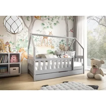 Dětská postýlka MBLM Postel Lena 160 x 80 cm šedá Výběr matrace: BEZ matrace, Zásuvka - úložný prostor: Se zásuvkou (úložný prostor)