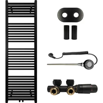 Radiátor CERANO - Koupelnový radiátorový set Lincoln - kombinované výtápění, wifi tyč - středové připojení 50 mm - 484W - černá matná - 1600x500 mm