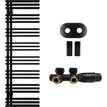Radiátor CERANO - Koupelnový radiátorový set Burke - ústřední vytápění - asymetrické připojení 50 mm - 750W - černá matná - 1600x500 mm