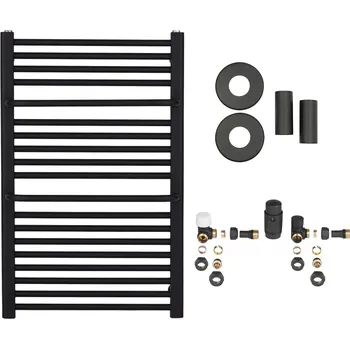 Radiátor CERANO - Koupelnový radiátorový set Antonio - ústřední výtápění - boční připojení - 484W - černá matná - 860x550 mm