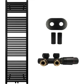 Radiátor CERANO - Koupelnový radiátorový set Lincoln - ústřední vytápění - středové připojení 50 mm - 559W - černá matná - 1800x500 mm