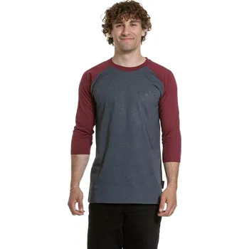 Meatfly pánské tričko s dlouhým rukávem Kennedy Raglan Navy Heather / Dark Wine | Červená | Velikost L | 100% bavlna