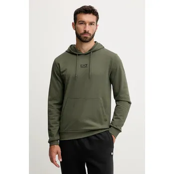 Pánská mikina Bavlněná mikina EA7 Emporio Armani pánská, zelená barva, s kapucí, hladká, PJVRZ.8NPM32 97X, vel. XL