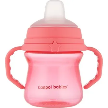 CANPOL BABIES hrneček se silikonovým pítkem FIRST CUP 150ml Růžová