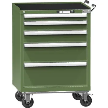 Pojízdná dílenská skříňka s 5 zásuvkami, v x š x h: 1013 x 731 x 780 mm, barva zelená RAL6011
