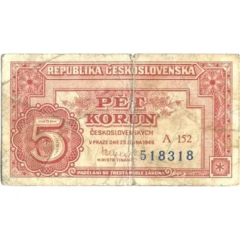ČESKOSLOVENSKO. 5 korun 1949. Série A 152. Hej. 83a3.