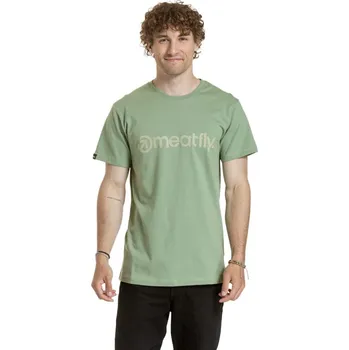 Pánské oblečení Meatfly pánské tričko Striped Logo Basil | Zelená | Velikost XL | 100% bavlna