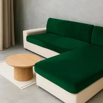 Povlak na polštářek Elastický sametový potah na rohovou pohovku 145-185 cm + povlak na polštář tmavě zelená