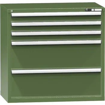 Zásuvková dílenská skříňka, v x š x h: 990 x 1037 x 630 mm, 5 x zásuvka, barva zelená RAL6011