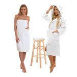 Sada White: župan s kapucí + dámský saunový kilt + osuška L