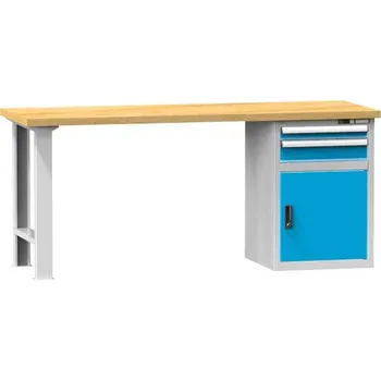 Dílenský stůl Dílenský stůl KOMBI, d x h x v: 1500x700x880 mm, 1 x skříňka, 2 x zásuvka, barva šedá RAL7035/modrá RAL5012