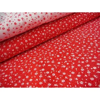 Bavlněná česká látka šíře 160cm - bílá kytička na červené (50cm)