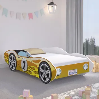 Dětská postel Vysoce kvalitní žlutá dětská postel 160 x 80 cm v barvě závodního auta
