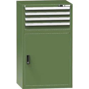 Zásuvková dílenská skříňka, v x š x h: 1215 x 731 x 630 mm, 4 x zásuvka, 1 x skříňka, barva zelená RAL6011