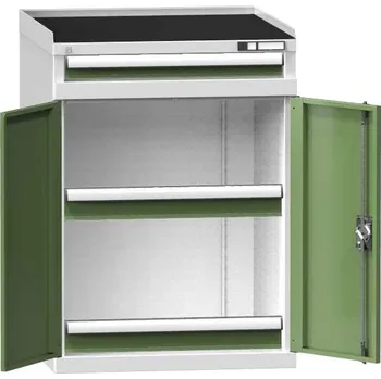 Strojní skříňka na CNC nástroje, d x š x v: 731x773x1010 mm, korpus šedý RAL7035/dveře zelené RAL6011