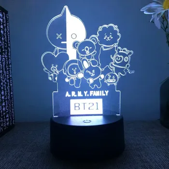 Lampička Kawaii 3D dotyková noční lampa | osvětlení 3 ks - Černá základna , 7 barev bez dálkového ovládání